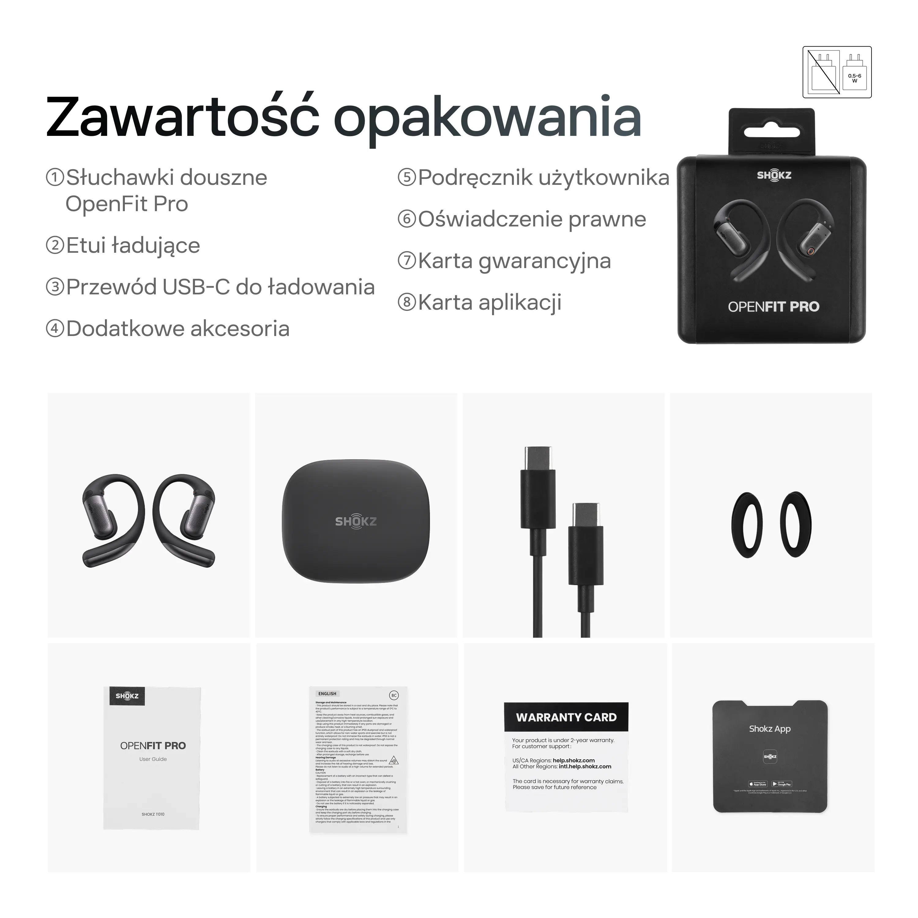 Zawartość zestawu Shokz OpenFit Pro